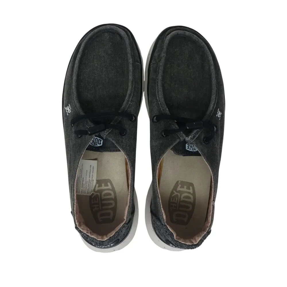 Hey Dude Wendy Peak Chambray Black Canvas Slip On Loafers